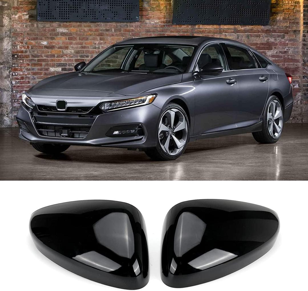 1Pair Black Side Mirror Cover Cap Housing Compatible with Honda Accord 2018 2019 2020 2021 2022 without Turn Signal, Direct Replacement, 87945-52251, 87915-52251
