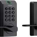 Fingerprint Keyless Entry Door Lock, Biometric Door Knob with Handle, Keypad Digital Code Lock for Front Door, Superior Durability & Voice Guidance, Matte Black
