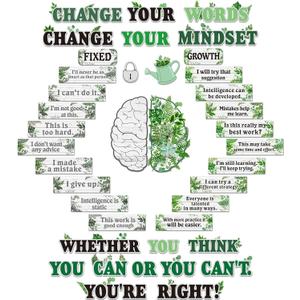Qilery Plant Themed Growth Mindset Posters for Classroom Decorations Farmhouse Eucalyptus Greenery Growth Mindset Bulletin Board Set Motivational Positive Back to School Elementary Middle High School