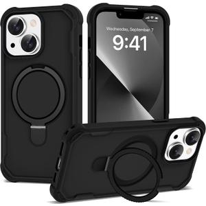 Compatible with iPhone 13 & 14 Case 6.1'' with Magnetic Ring Stand [Military Drop Protection][Compatible with MagSafe] Shockproof 13 & 14 Phone Case for Men Wowen,Black