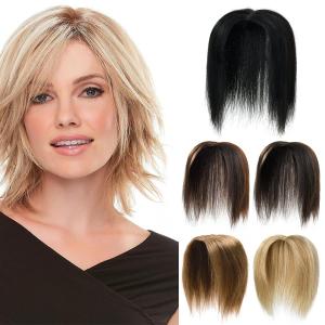 Rose bud Human Hair Toppers Hair Pieces for Women with Thinning Hair Dark Black 14" Clip in Topper Hair Extensions Real Wiglet Hair Pieces