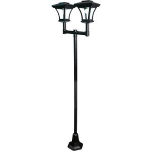 19510 Twin Head Solar Powered Lamp Post Garden Light / 1.7m Tall/Outdoor Decorative Illumination / 12 Bright White LED Lights/Weatherproof