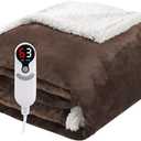 Electric Heated Blanket Throw Size 50"x60", Soft Flannel with Overheat Protection, 9 Adjustable Heat Settings & 10-Hour Auto-Off Timer, Fast Heating for Winter Comfort, Dark Brown