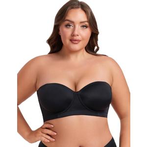 ANGOOL Strapless Bra for Women Plus Size Underwire Balconette Bra Full Coverage Adjustable Convertible Straps Bras (36G, Black)