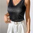 SweatyRocks Women's Sequin Tank Tops V Neck Sparkly Tops Sleeveless Glitter Vest Party Outfits (Black, L)