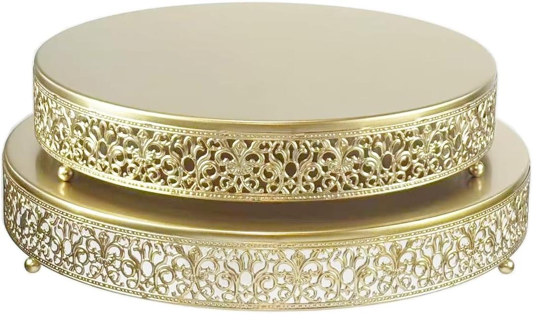 2 Pcs Metal Cake Stand,14" 16" Large Round Cupcake Dessert Stand Cake Display Holder Decor for Wedding Party Birthday Baby Showers Anniversary Cake Pedestal,Gold (14 Inch+16 Inch)