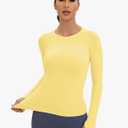 MathCat Workout Seamless Shirts for Women Long-Sleeved Yoga Running Breathable Thumb Holes Tops (Yellow, M)