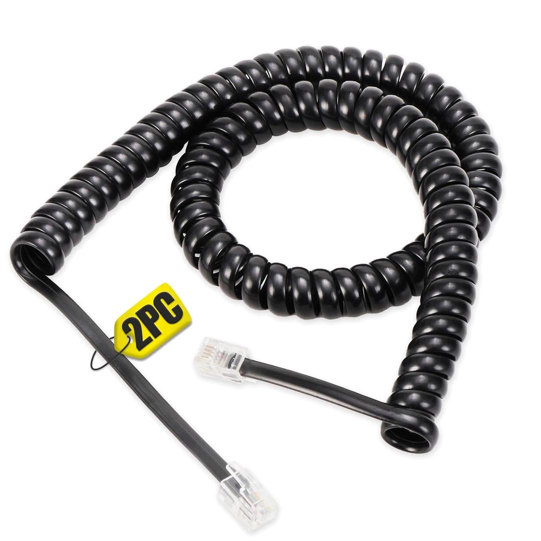 Uvital 2 Pack Phone Cord for Landline, 1.4 FT Coiled Black Telephone Handset Cord - Usually Stretched to 2-4.5 FT, Max Stretched Length: 8FT, Phone Chord Compatible with Most RJ9 4P4C Landline Phones