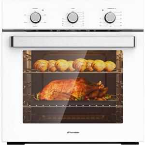 24" Single Wall Oven, ThermoMate 2.8 Cu.ft. Electric Wall Oven with 5 Cooking Functions, White Built-in Ovens with Mechanical Knobs Control, ETL Certified