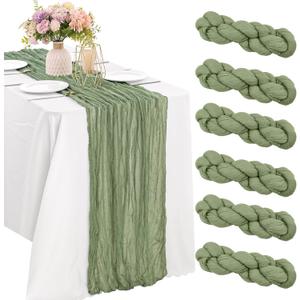6 Pieces Sage Green 10FT Cheesecloth Table Runner Boho Gauze Fabric Table Runner Rustic Sheer Runner for Wedding Birthday Baby Shower Party Boho Table DecorationSage Green
