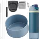 6 Pcs Accessories Fit for Owala Cup 24-40oz,1 Boot,2 Replacement Straws,1 Straw Brush,1 Lid Stopper, 1 Top Button Included, Silicone Boot (Denim, 24oz)