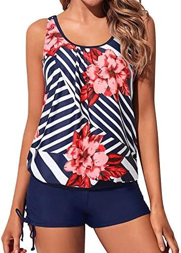 Yonique Blouson Tankini Swimsuits for Women 2 Piece Bathing Suits Tops with Boyshorts Modest Loose Fit Swimwear,M