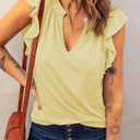 Dokotoo Womens Short Sleeve Tank Tops Trendy Summer Sping Cap Sleeve Tops for Women Basic Cute V Neck Solid Sleeveless T Shirts 2026 Dressy Casual Loose Blouses Shirts Yellow (Yellow, XXL)