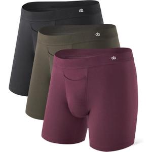 DAVID ARCHY Mens Boxer Briefs with Covered Waistband & Fly, Breathable Underwear, Moisture-Wicking, 3-Pack (Small, Olive Green/Black/Dark Grape Purple)