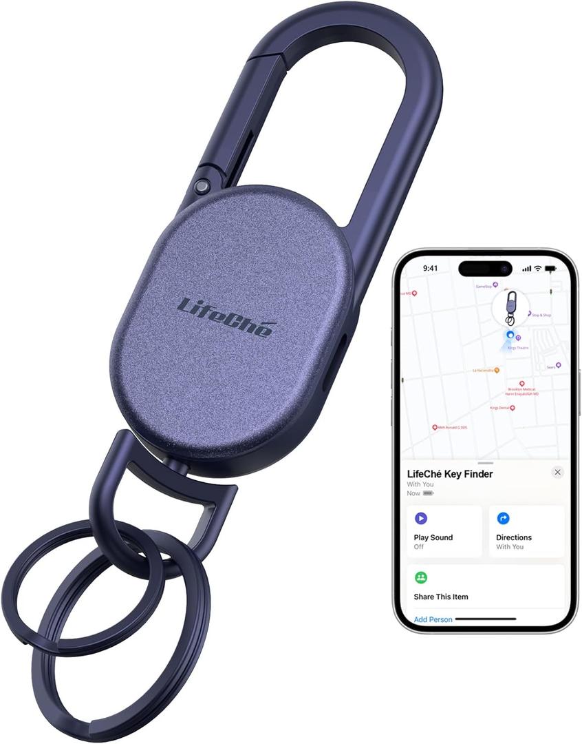 Keychain, Key Finder Built-in Anti-Loss Tracker, Heavy Duty Key Holder, Premium Stainless Steel Keychain Carabiner Car Key Chains with GPS Global Locator Tracking Waterproof (Navy Blue)