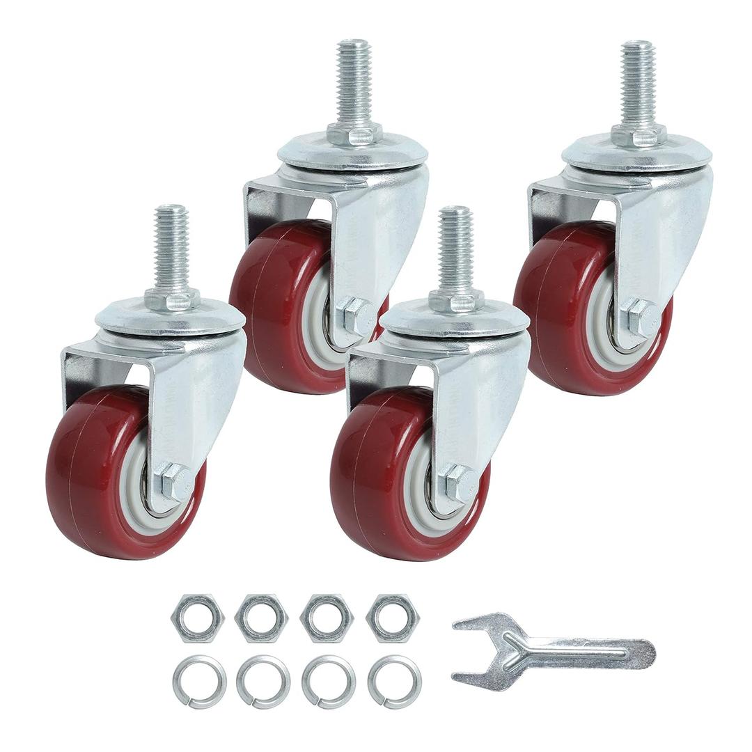 Finnhomy Swivel Caster Wheels 2 Inch Heavy Duty Threaded Stem Casters 3/8"-16x1 Set of 4 Premium Polyurethane Wheels PU Load Bearing 800 Lbs Anti-wear Smooth Casters, Red