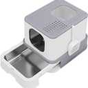 RIZZARI Stainless Steel Cat Box: Large Gray Enclosed Design Litter Pan - High-Edged & Teflon Coating - for Superior Odor Control & Easy-Clean Drawer - Ideal for Multi-Cat Homes Garage
