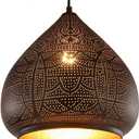 Moroccan Pendant Light Turkish Chandelier;Vintage Chandelier;Industrial Porous Arabic Ceiling Light Fixture Pendant Lighting for Kitchen Island Restaurant Hallway Foyer (Black)