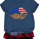 American Flag Shirts for Women 4th of July T-Shirt USA Print Independence Day Patriotic Tops Stars and Stripes Tees S