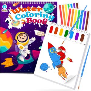 2 x Paint with Water Coloring Books for Toddlers, Watercolor Painting Book and Drawing Art Paper for Kids Ages 3 4 5 6 7 8 Years Old, Outer Space Art Craft for Drawing with Brush