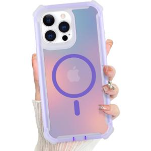 Bonoma for iPhone 15 Pro Case, Iridescent Back, Magnetic Support for MagSafe Shockproof Cover, Crystal and Corner High-Duty Protection for Girls Women -Purple