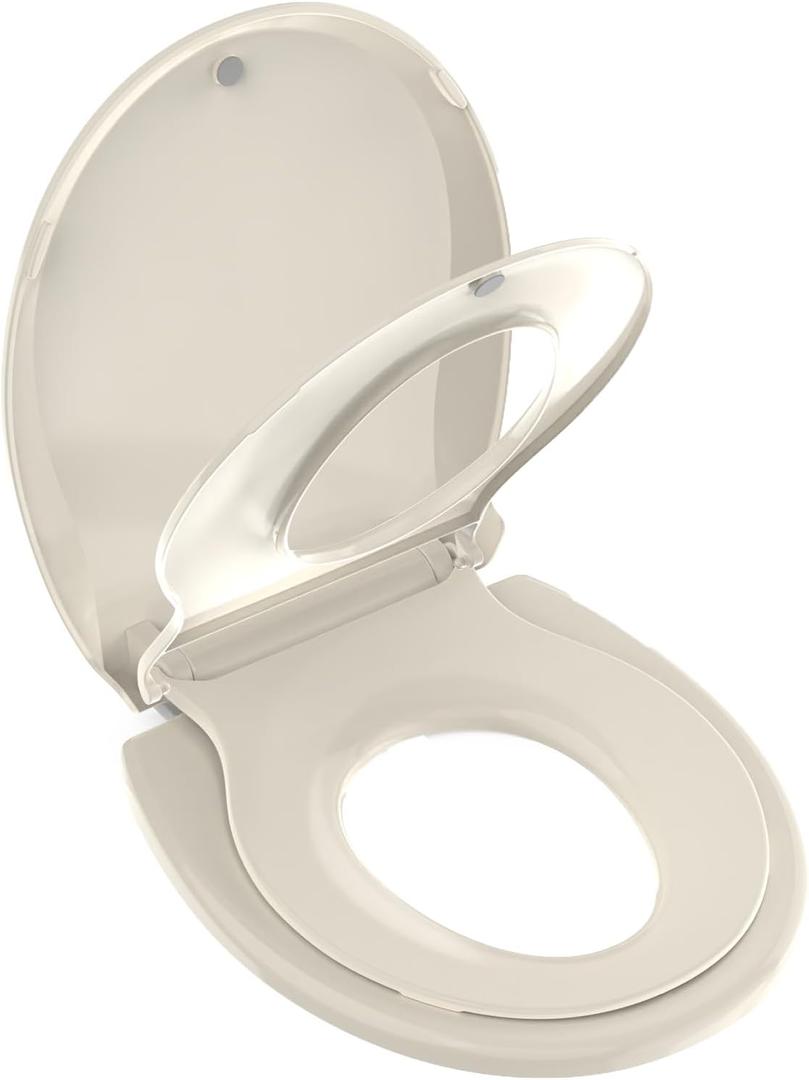 Potty Training Seat Built-in Toilet Seat, Round Toilet Seat 16.5inch with Baby Seat 2 in 1 Soft Close Quiet No Slapping, Magnetic Absorption, Easy Installation for Bottom Fixing ToiletAlmond
