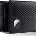 Swallowmall AirTag Wallet Mens RFID Blocking Genuine Bifold Leather Wallets for air tag Men's Wallet with 1 ID Window 15 Card Slots (Airtag Not included) BlackStripe-172AT