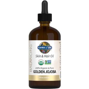 Garden of Life Jojoba Oil 100% Organic & Pure Golden Jojoba Oil for Hair, Skin and Face - Cold Pressed Jojoba Body Oil, Massage, or Use as a Carrier Oil for Making Lip Balms & Body Butters, 4 fl oz
