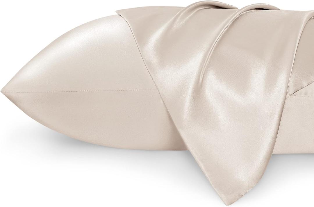 Bedsure King Size Satin Pillowcase Set of 2 - Beige Silky Pillow Cases for Hair and Skin with Envelope Closure, Similar to Silk Pillow Cases, Gifts for Women Men, 20x36 Inches (King (20" x 36"), 04 - Beige)