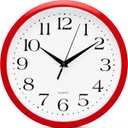 Bernhard Products Red Wall Clock Silent Non Ticking - 10 Inch Quality Quartz Battery Operated Round Easy to Read Home/Kitchen/Office/Classroom/School Clocks, Vintage Retro Red Frame Black Numbers