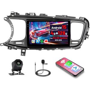 [4G+128G] Android 15 Car Stereo for Kia K5 Optima 2013-2015 with Wireless Carplay/Android Auto, 9 Inch HD Touchscreen Car Radio with GPS WiFi Bluetooth FM/RDS EQ SWC Backup Camera MIC