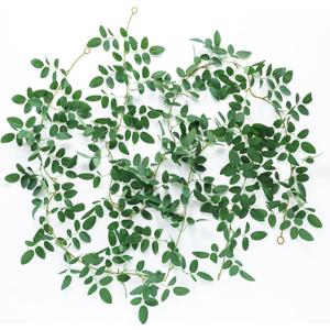 Mizii 2 Strands Artificial Vines Garland 68" Fake Vine with Small Green Leaves Silk Rose Leaf Faux Hanging Plants Greenery Decorations for Bedroom Room Table Centerpieces Wedding Decor (Rose Leaves)