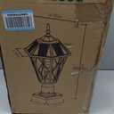 Solar Post Light Outdoor, Dusk to Dawn Vintage Post Lamp with Pier Mount Base, Wireless Black Waterproof Fence Pole Light with Art Glass for Garden Yard Patio Entryway, Head+Base