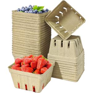 30 Pack Natural Pulp Fiber Berry Basket,Small Molded Produce Vented Basket Kitchen Supplies for Strawberry Blueberry Raspberry, Fruit Tray for Fruit Vegetable Farmer Market Grocery (Small)