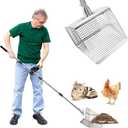 2 PACK Chicken Poop Scooper 9.7 Inch Stainless Steel Sifter for Sand,Cat Litter-Chicken Coop Scooper for Sand Heavy Duty 23”-62" Adjustable Sifting Shovel with Ergonomic Grip Handle for Chicken Coop Cleaning