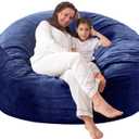 [Velvet Fabric] Large Bean Bag Chair: 4 ft Memory Foam Bean Bag Chairs for Adults with Filling,Adult/Kids Bean Bag Chair with Filler Included,Soft Faux Fur Fabric,Cobalt,4 Foot
