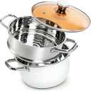 2 Tier Steamer Pot with Lid, 4 Quart Stainless Steel Food Steamer for Cooking, Multipurpose for Vegetable, Dumpling, Sauce, Pasta