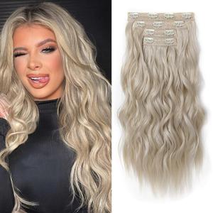 REECHO Clip in Hair Extensions, 4PCS Blonde Hair Extensions 24" Thick Long Beach Waves hair extensions HE003 Invisible Lace Weft Natural Soft Hairpieces for Women – Medium Blonde