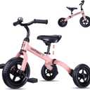 YGJT 3 in 1 Tricycle for Toddlers Age 2-5 Years Old, Folding Kids Balance Bike with Adjustable Seat and Removable Pedal, Toddler Bike Ride-on Toys for Infant, Gifts for Baby Girls Birthday(Pink)
