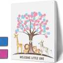 Gender Reveal Fingerprint Tree with Safari Animals, Baby Shower Guest Book Party Ideas, Gender Reveal Party Ideas, Gender Reveal Keepsake, Canvas Decoration (005)