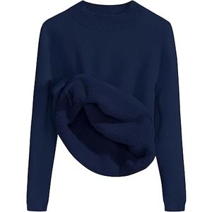ZESICA Women's Fleece Sherpa Lined Tops Long Sleeve Mock Neck Knit Thermal Basic Shirts 2026 Fall Winter Clothes, XL