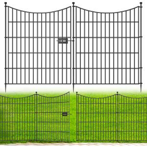 10 Panels Decorative Garden Fence with Gate, 32 in(H) X 23.6 ft(L) No Dig Dog Fence Animal Barrier Outdoor for Yard, Rustproof Metal Garden Edging and Borders, Temporary Fencing Stakes
