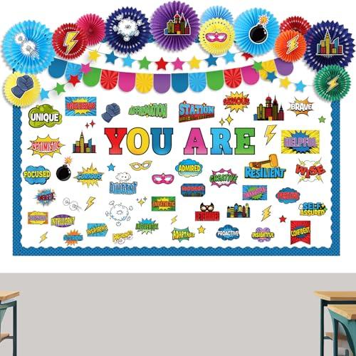 Funrous Affirmation Station Bulletin Board Set Motivational Classroom Bulletin Board Decorations Positive Affirmations Accents Cutouts for Back to School Classroom Office Wall Decor(Color 4,Hero), Set of 3