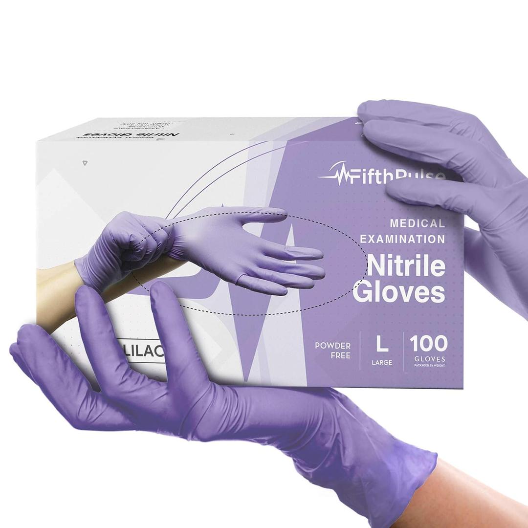 Lilac Nitrile Disposable Gloves - 100 Count - 3 Mil Nitrile Gloves Large - Powder and Latex Free Rubber Gloves - Surgical Medical Exam Gloves - Food Safe Cooking Gloves (Large, Lilac)