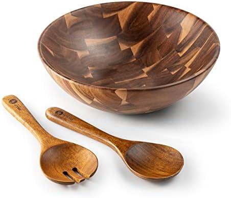 BF BILL.F SINCE 1983 Wooden Salad Bowl 12'' Acacia Wood Salad Bowls Set Large Salad Serving Bowl for Fruits Mixing Bowl with Servers-3-Piece Big Salad Bowl Set