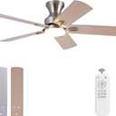 48 Inch Brushed Nickel Ceiling Fans with Lights and Remote, Low Profile Flush Mount Modern Ceiling Fan with Light,5 blades, Dimmable LED Light,6 Speed DC Motor, Indoor Outdoor for Bedroom