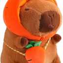RichRabbit Cute Capybara Plush Capibara Stuffed Animal Plushies Toys Hugging Gifts for Kids Brown Plush Wear Carrot Hat Soft 9 inch