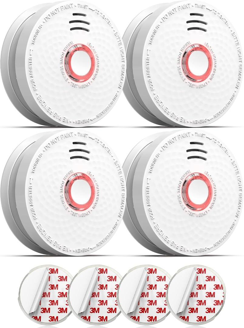 Jemay Smoke Detector, 10-Year Photoelectric Technology Smoke Alarm, 9V Battery Operated Smoke Detector Fire Alarms with Test Button & Low Battery Signal, Fire Alarm for Home, Bedroom, GS528A-C, 4-Pack (4 PACKS)