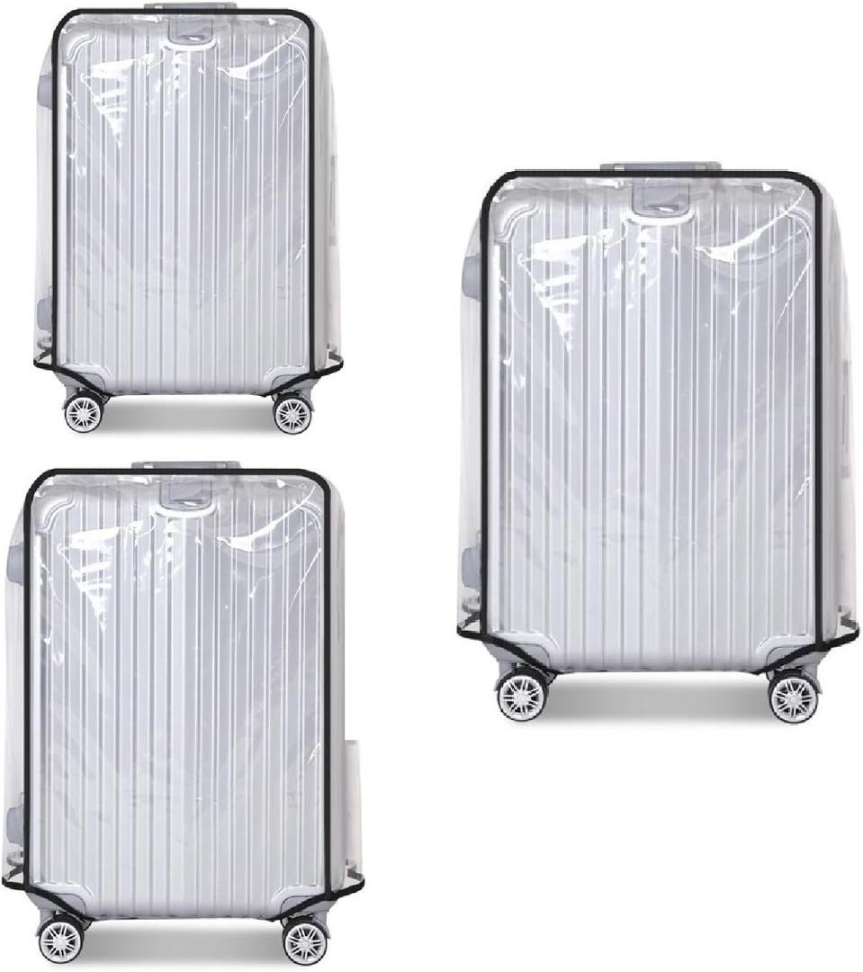 Clear PVC Luggage Cover Protectors - Transparent Waterproof Suitcase Sleeve for 20"+24"+28" Wheeled Suitcases (3PCS)