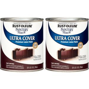 Rust-Oleum 1977502-2PK Painter's Touch Latex Paint, Quart, Gloss Kona Brown, 2 Pack